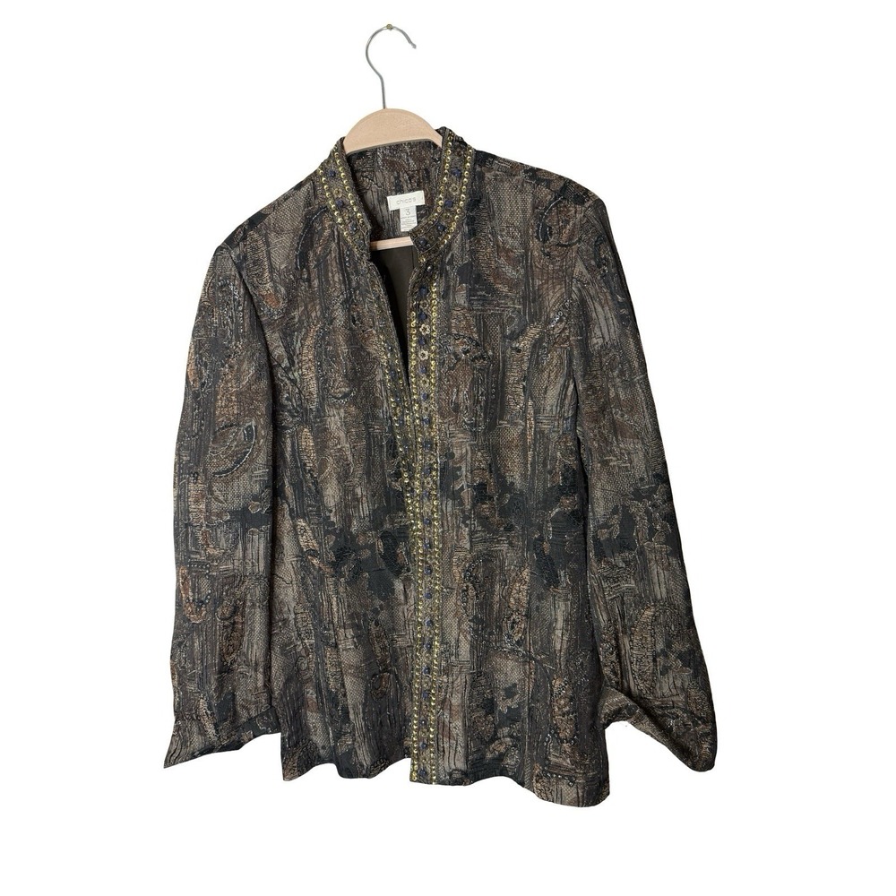 Chico's Nehru Paisley Blazer‎ with bead and sequin detail Size 3
